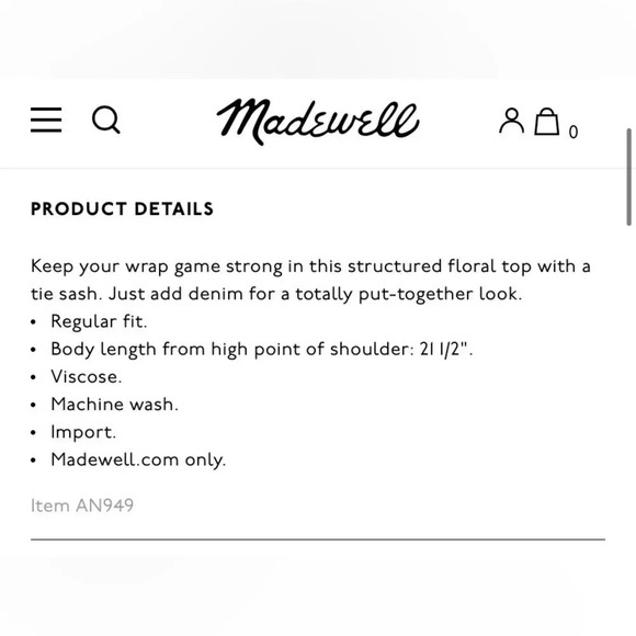 MADEWELL NWOT Dutch Dandelions Sash Tie Wrap Top in Twiggy Parchment - Picture 8 of 8